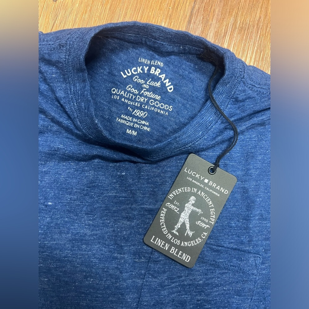 Lucky Brand Linen Blend Blue Short Sleeve Men’s T- Shirt Sz M - Picture 3 of 7